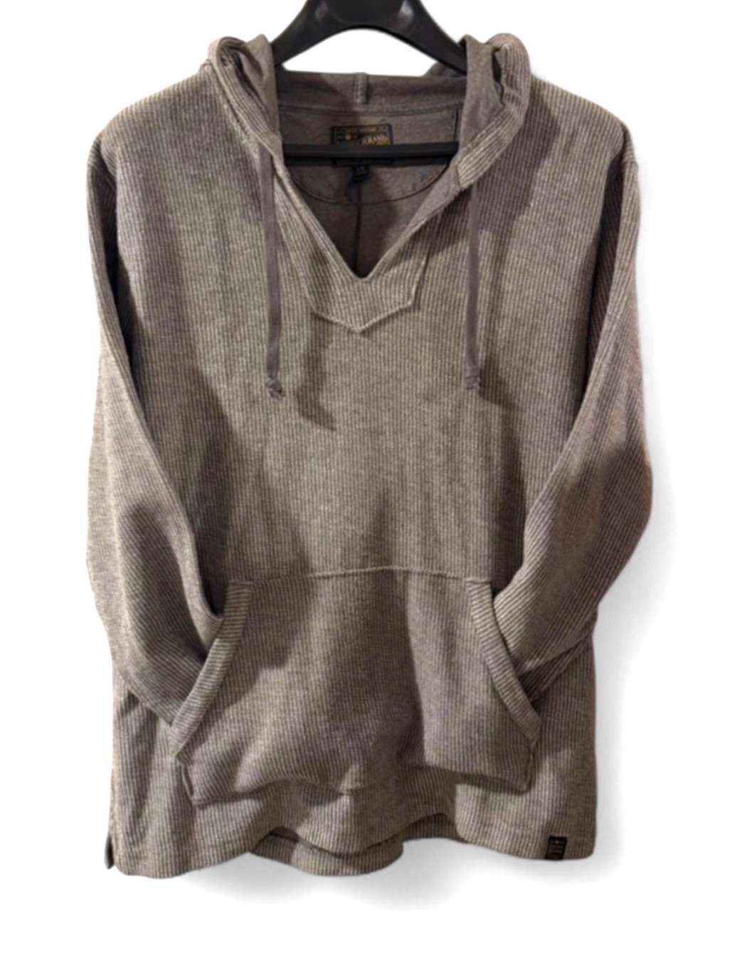 Lucky Brand Ribbed Taupe V-Neck Hooded Pullover Size Men’s Large
